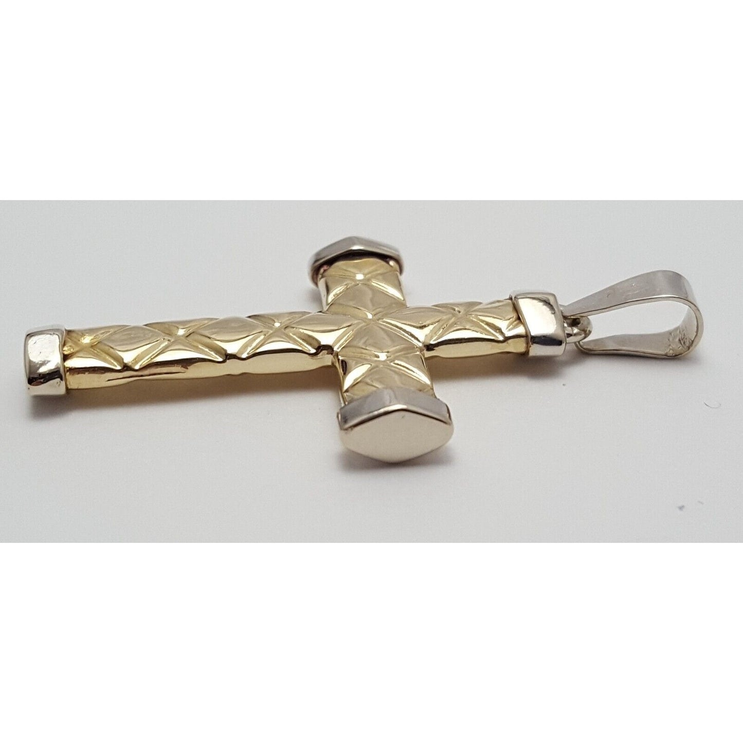 14K Solid Two Tone  Gold Puffy Cross Charm Pendant