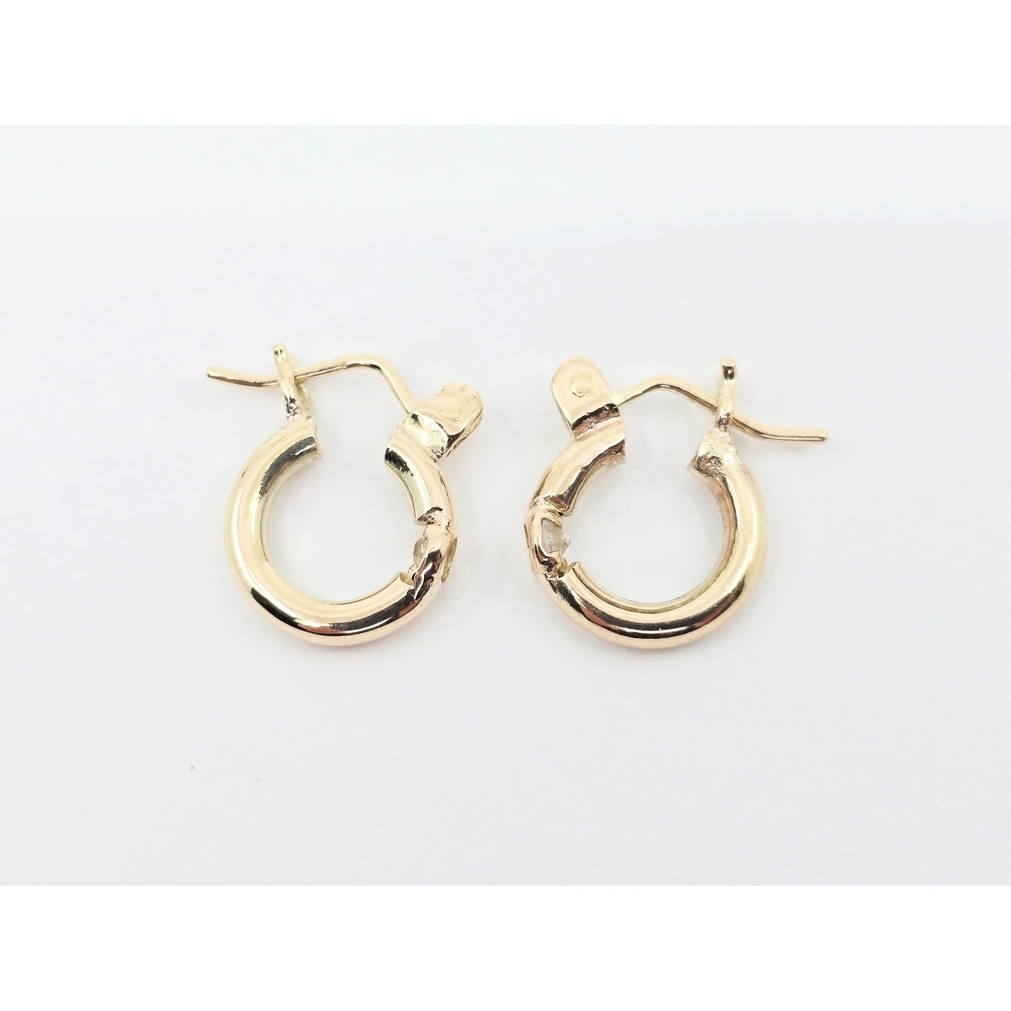 Small 14K Yellow Gold Hinged Hoop CZ Earrings