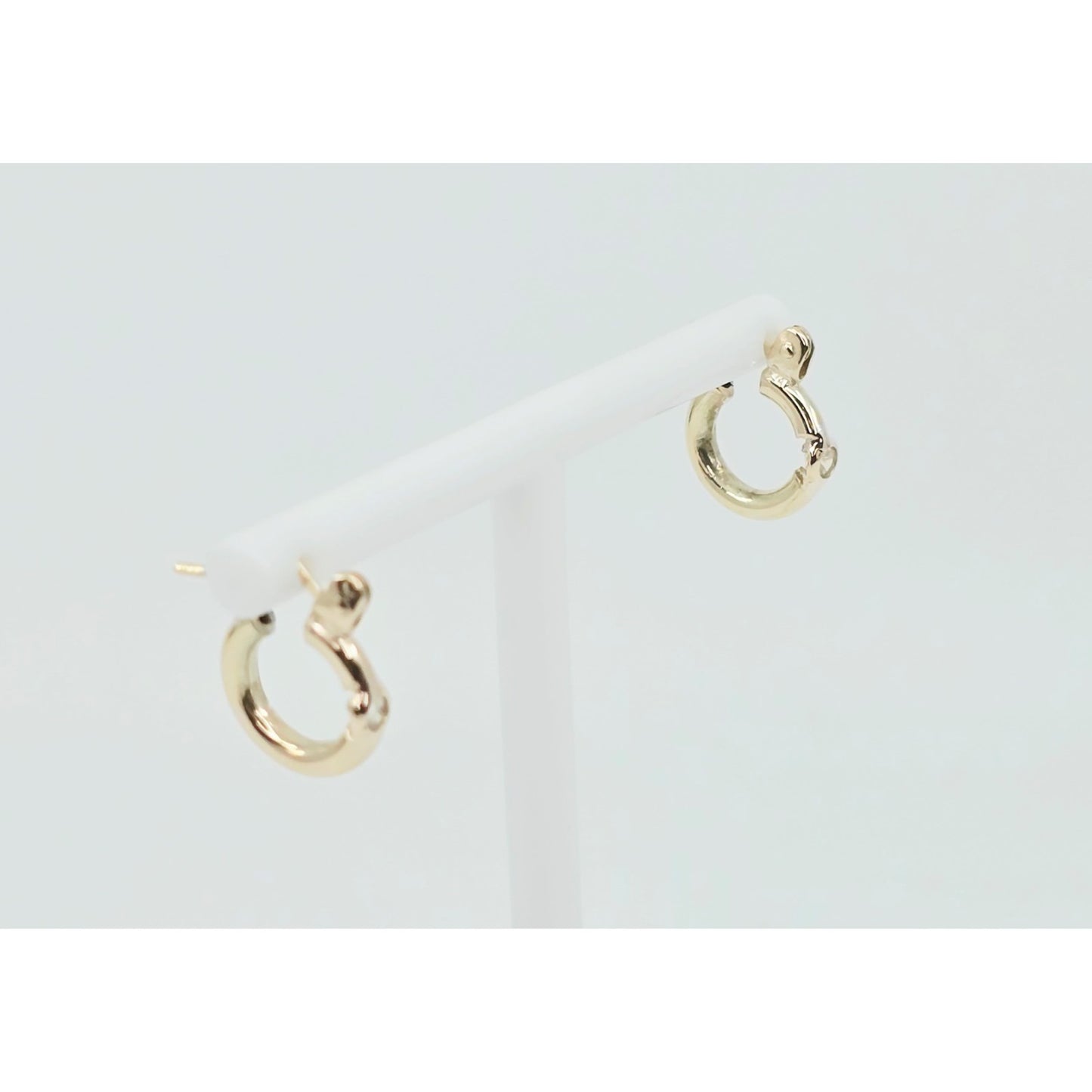 Small 14K Yellow Gold Hinged Hoop CZ Earrings