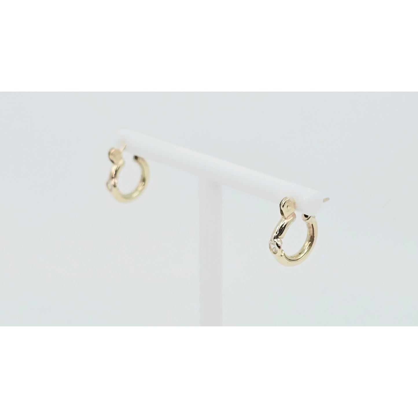 Small 14K Yellow Gold Hinged Hoop CZ Earrings