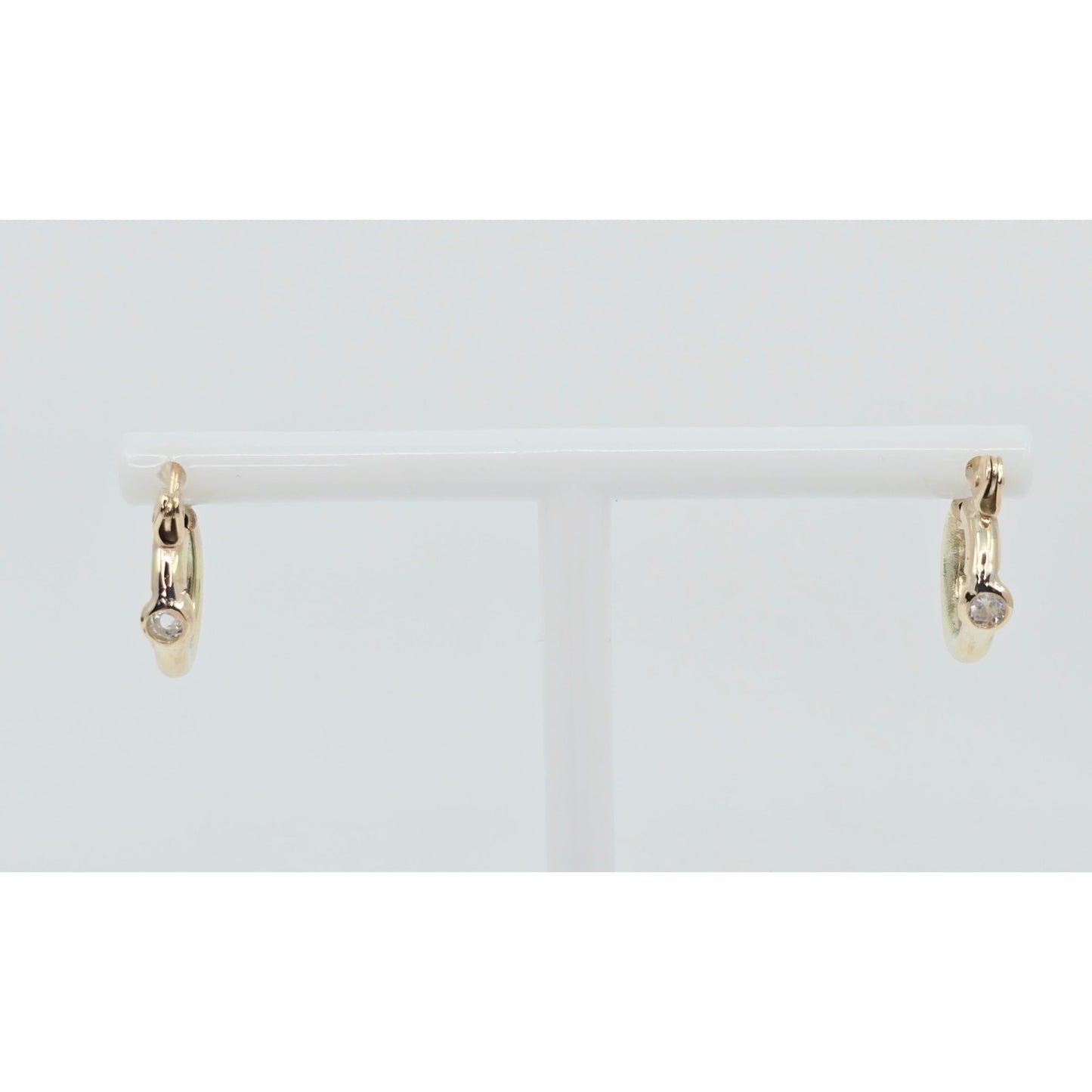 Small 14K Yellow Gold Hinged Hoop CZ Earrings