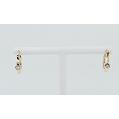 Small 14K Yellow Gold Hinged Hoop CZ Earrings