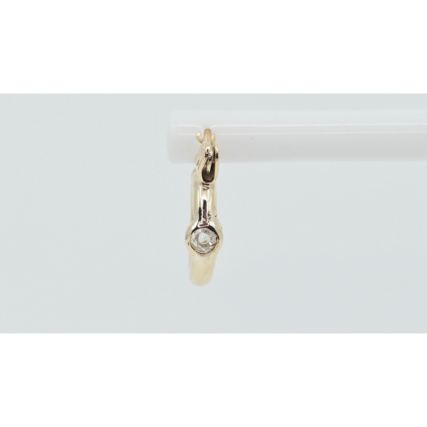 Small 14K Yellow Gold Hinged Hoop CZ Earrings