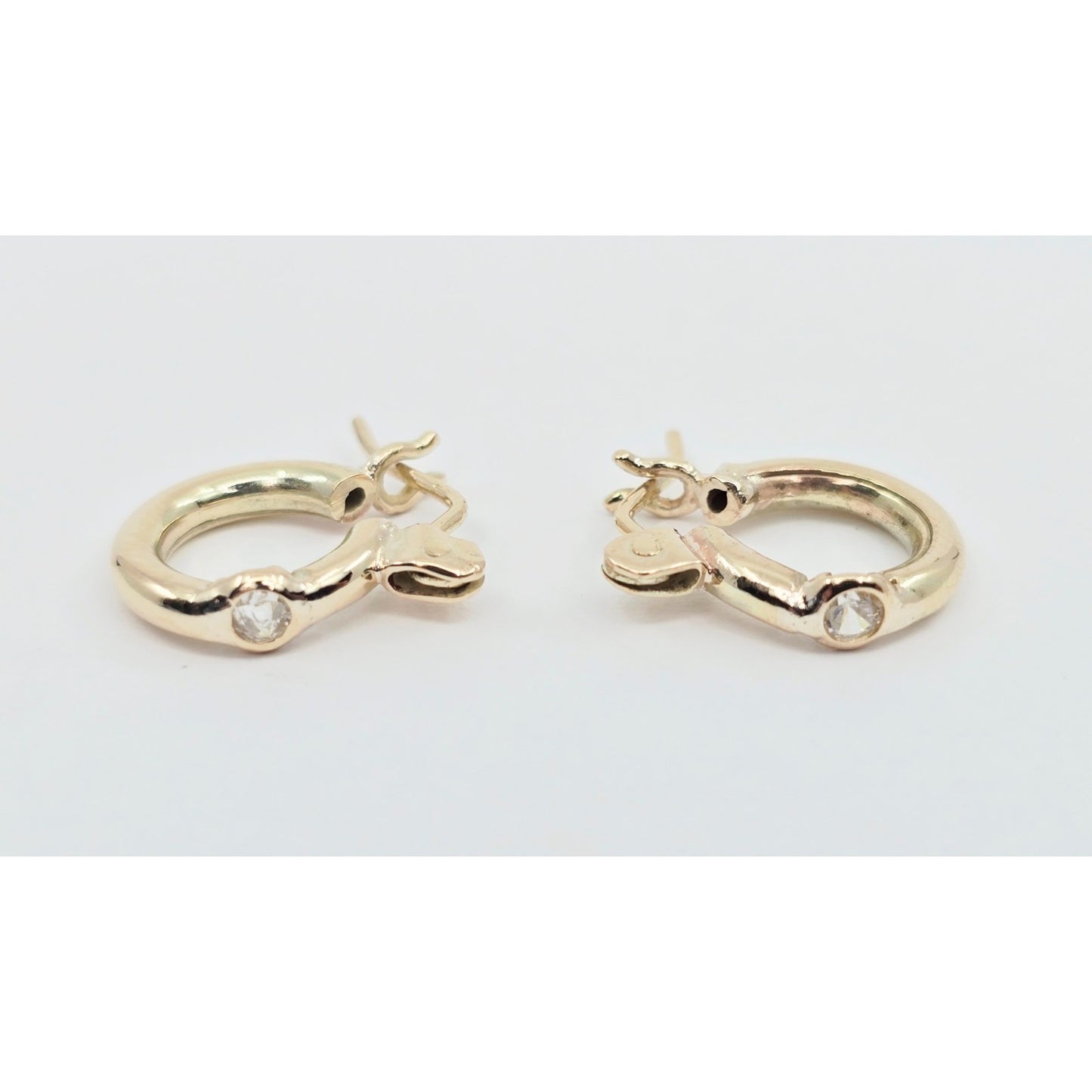 Small 14K Yellow Gold Hinged Hoop CZ Earrings