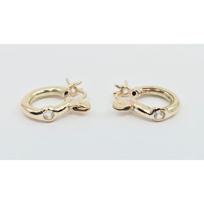 Small 14K Yellow Gold Hinged Hoop CZ Earrings