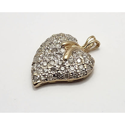 14K Yellow Gold Diamond Puffy Heart Charm Pendant