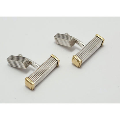 Modern GTP 18K Solid Yellow Gold & 925 Sterling Silver Cufflinks