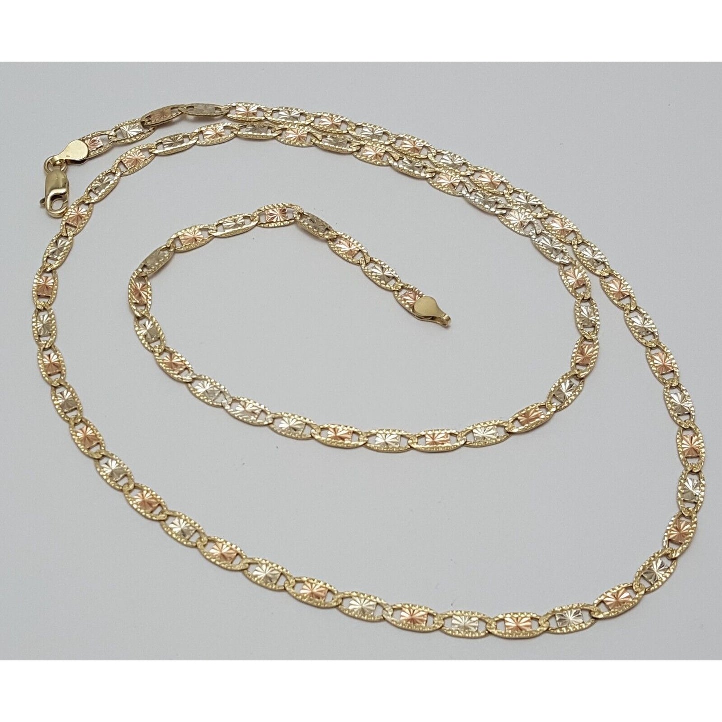 10K Tri Tone Gold Diamond Cut Link Chain Necklace