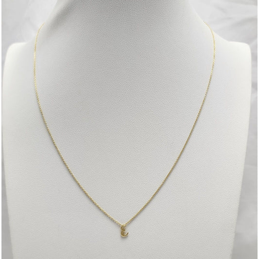 18K Yellow Gold Initial "E" Charm Pendant Resizable Link Chain Necklace