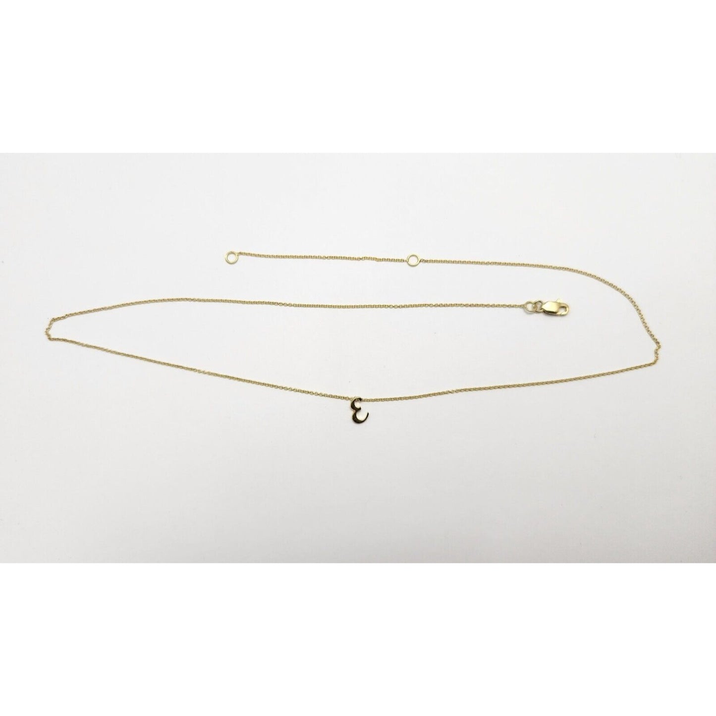 18K Yellow Gold Initial "E" Charm Pendant Resizable Link Chain Necklace