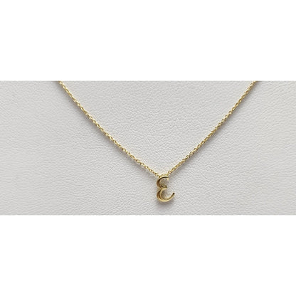 18K Yellow Gold Initial "E" Charm Pendant Resizable Link Chain Necklace