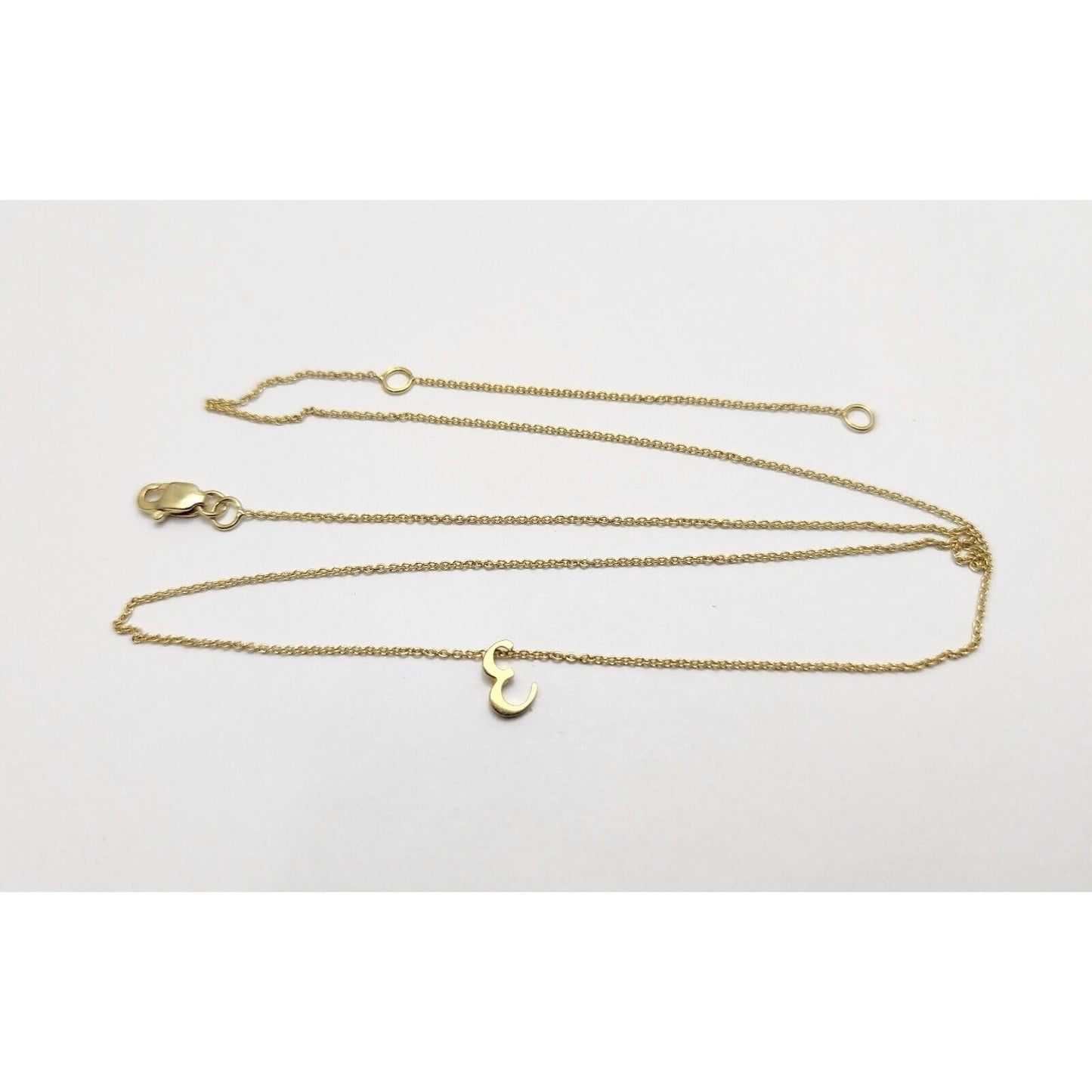 18K Yellow Gold Initial "E" Charm Pendant Resizable Link Chain Necklace