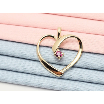 14K Yellow Gold Open Heart Ruby Charm Pendant