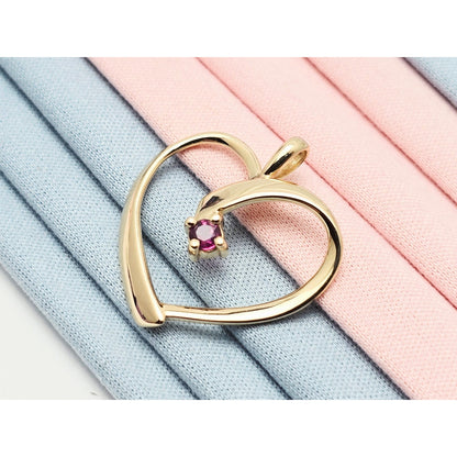 14K Yellow Gold Open Heart Ruby Charm Pendant