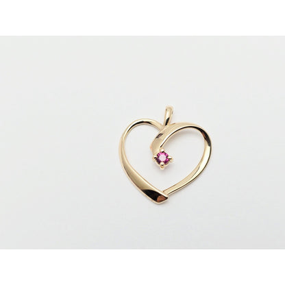 14K Yellow Gold Open Heart Ruby Charm Pendant