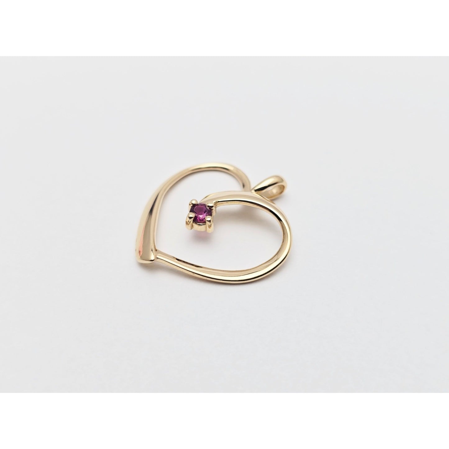 14K Yellow Gold Open Heart Ruby Charm Pendant