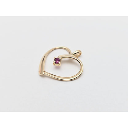 14K Yellow Gold Open Heart Ruby Charm Pendant