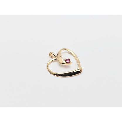 14K Yellow Gold Open Heart Ruby Charm Pendant