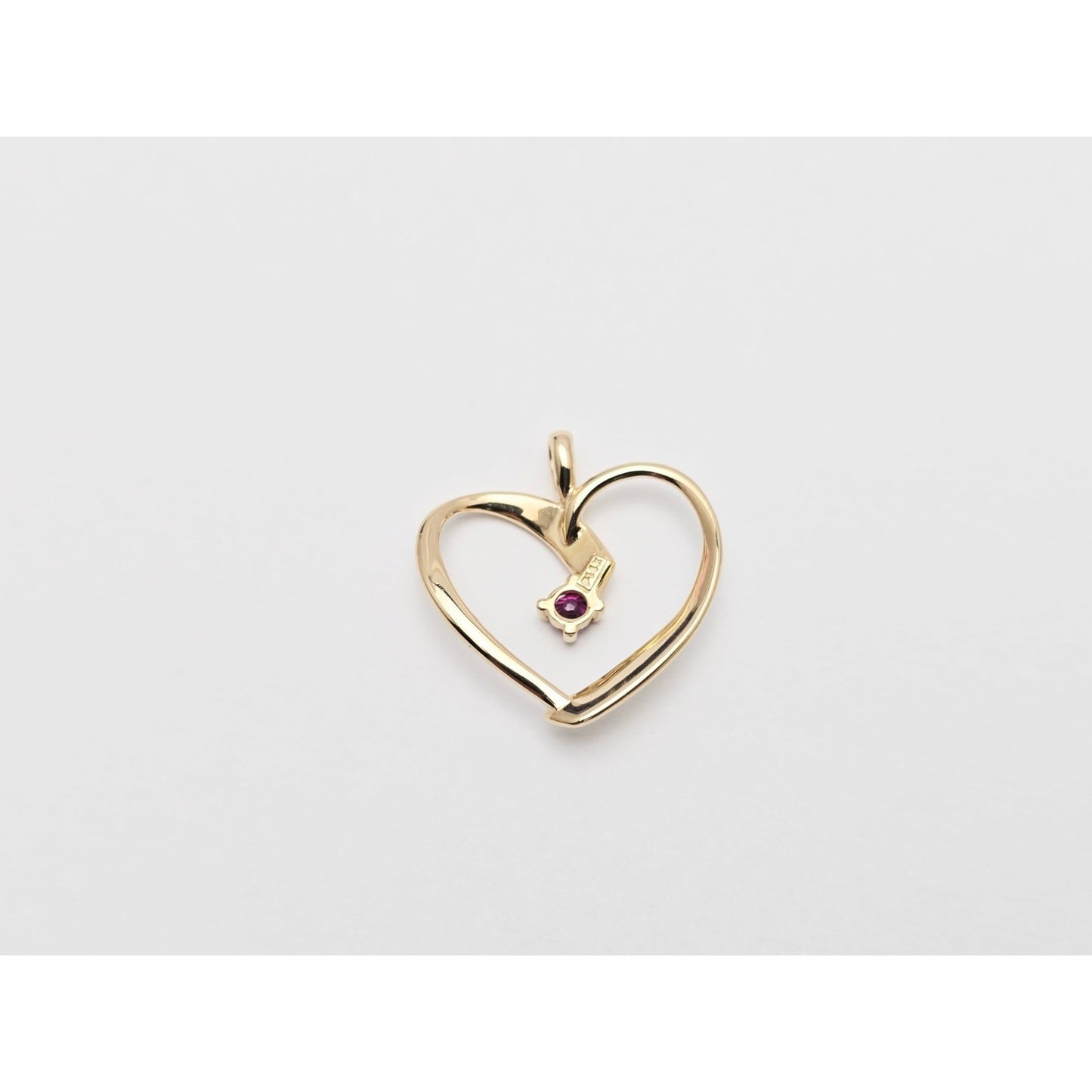 14K Yellow Gold Open Heart Ruby Charm Pendant