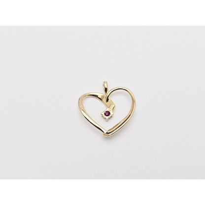 14K Yellow Gold Open Heart Ruby Charm Pendant