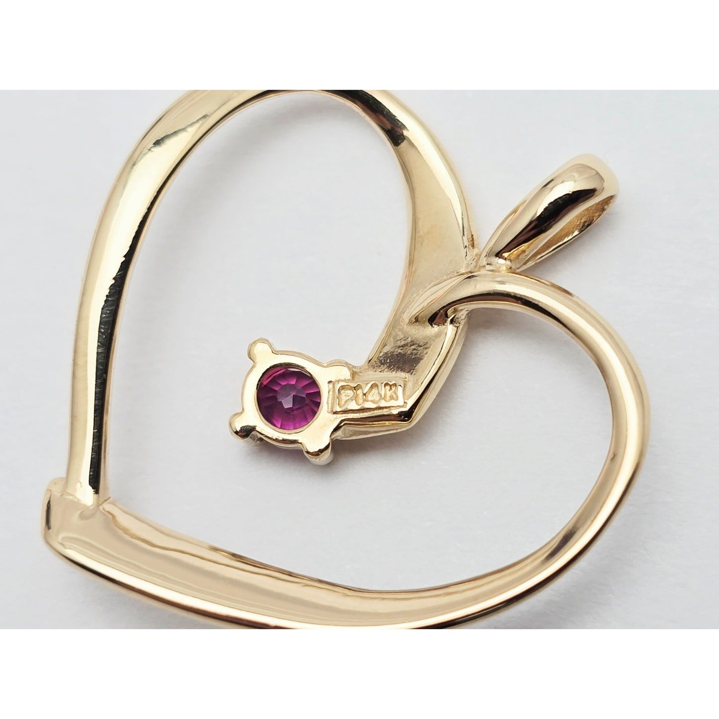14K Yellow Gold Open Heart Ruby Charm Pendant