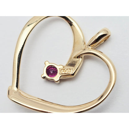14K Yellow Gold Open Heart Ruby Charm Pendant