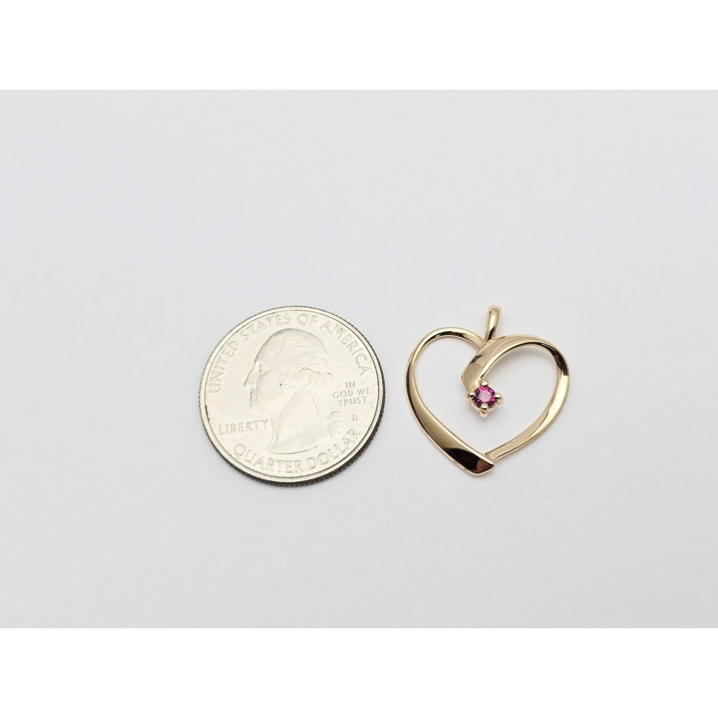 14K Yellow Gold Open Heart Ruby Charm Pendant