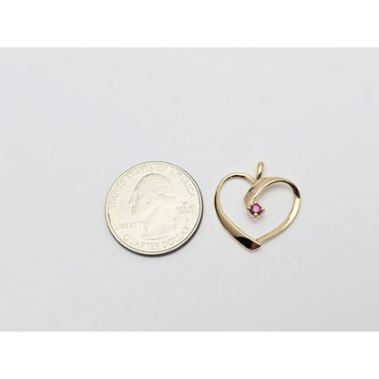 14K Yellow Gold Open Heart Ruby Charm Pendant