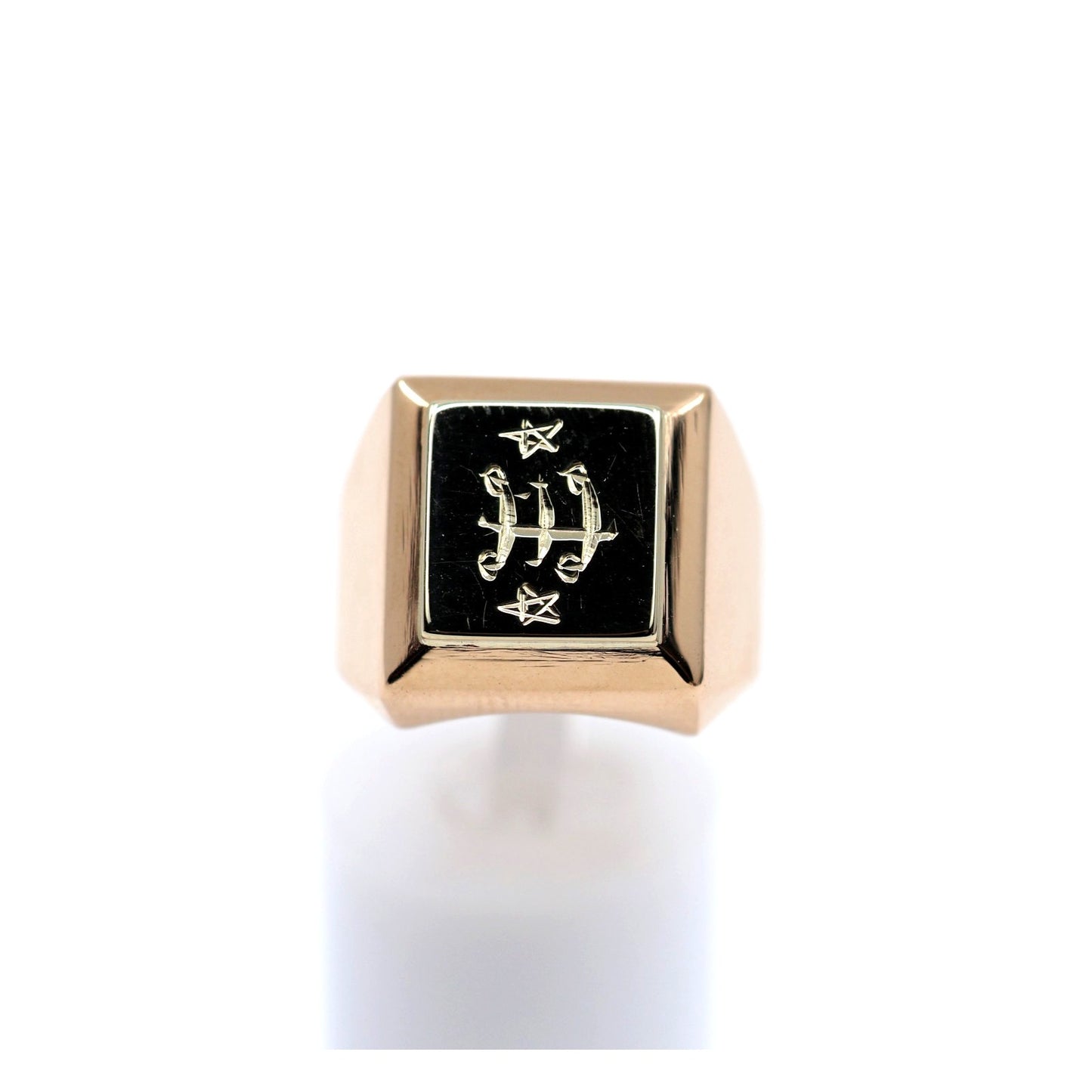 18K Two Tone Gold Statement Signet Bahai Symbol Ring