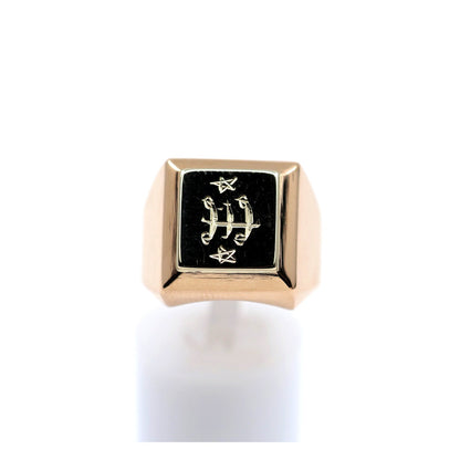 18K Two Tone Gold Statement Signet Bahai Symbol Ring