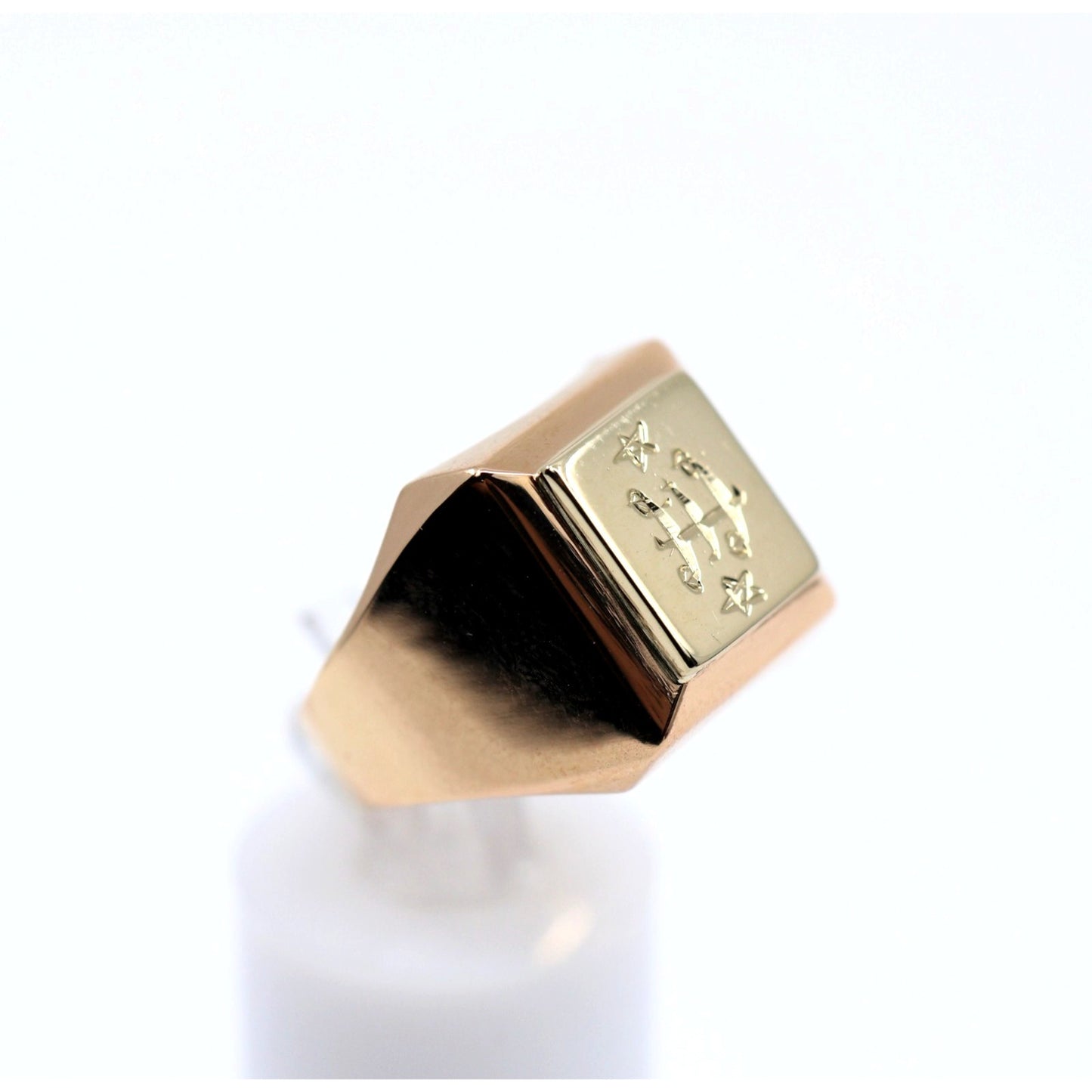 18K Two Tone Gold Statement Signet Bahai Symbol Ring