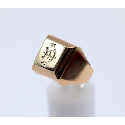 18K Two Tone Gold Statement Signet Bahai Symbol Ring