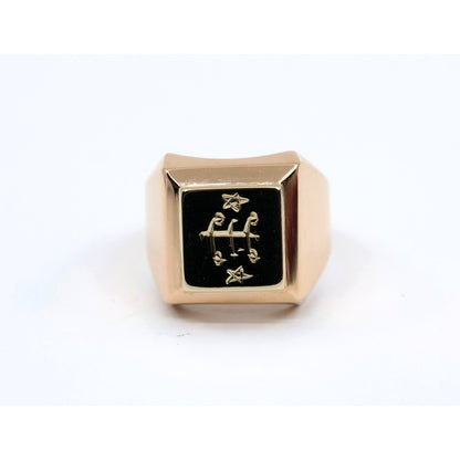 18K Two Tone Gold Statement Signet Bahai Symbol Ring