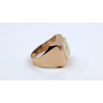 18K Two Tone Gold Statement Signet Bahai Symbol Ring