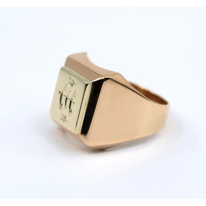 18K Two Tone Gold Statement Signet Bahai Symbol Ring