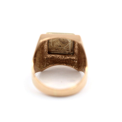 18K Two Tone Gold Statement Signet Bahai Symbol Ring