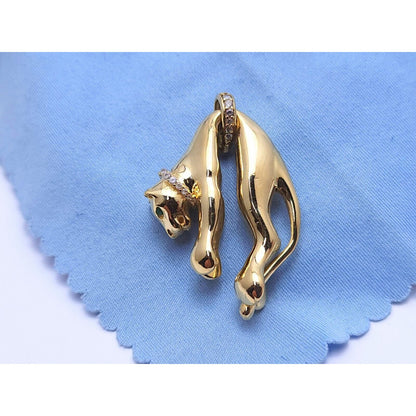 14K Yellow Gold Hanging Panther Jaguar Cougar Charm Pendant
