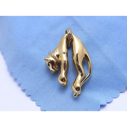 14K Yellow Gold Hanging Panther Jaguar Cougar Charm Pendant