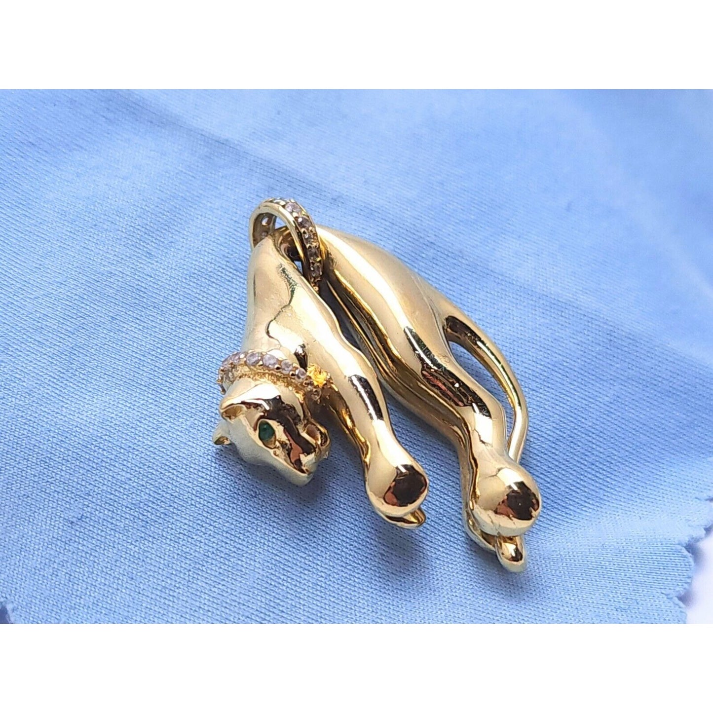 14K Yellow Gold Hanging Panther Jaguar Cougar Charm Pendant