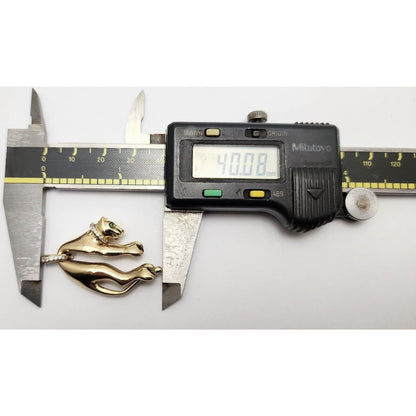 14K Yellow Gold Hanging Panther Jaguar Cougar Charm Pendant