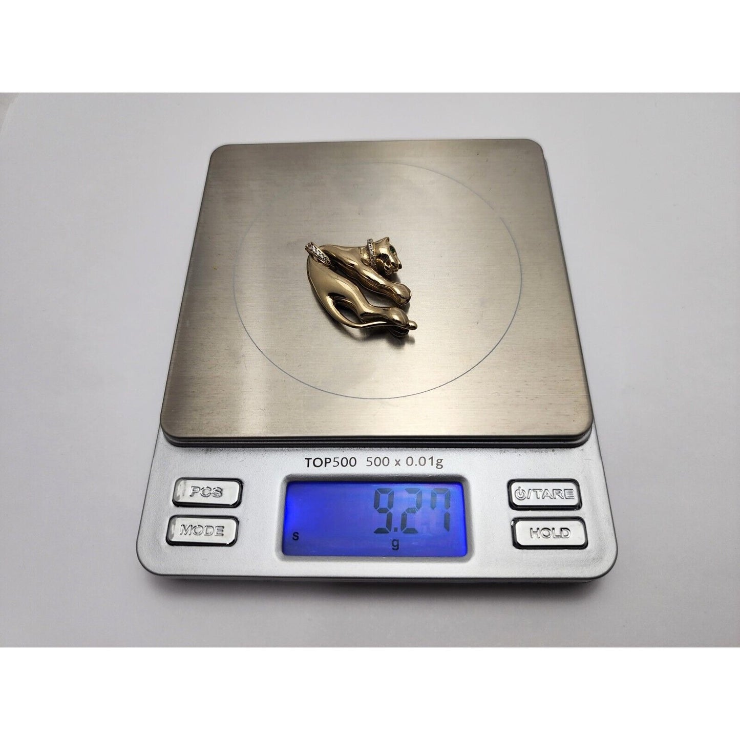 14K Yellow Gold Hanging Panther Jaguar Cougar Charm Pendant