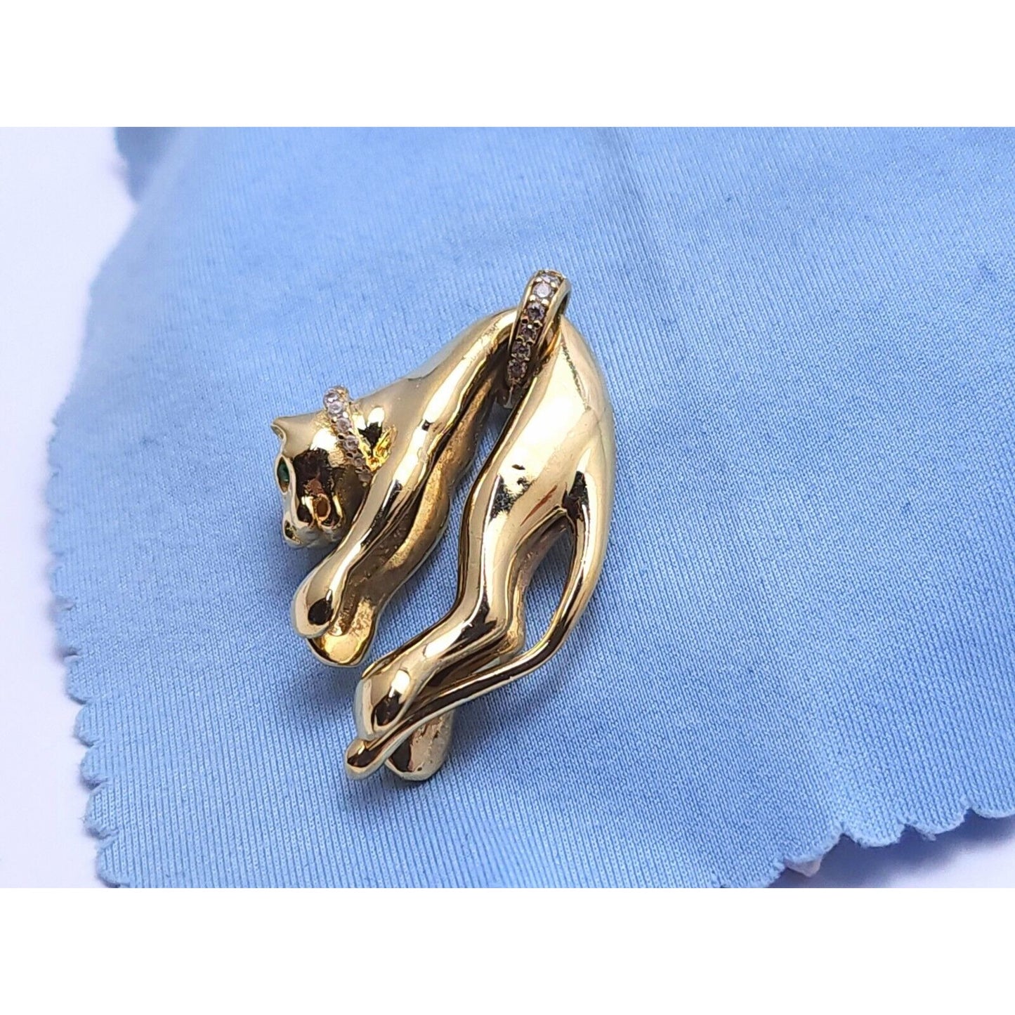 14K Yellow Gold Hanging Panther Jaguar Cougar Charm Pendant