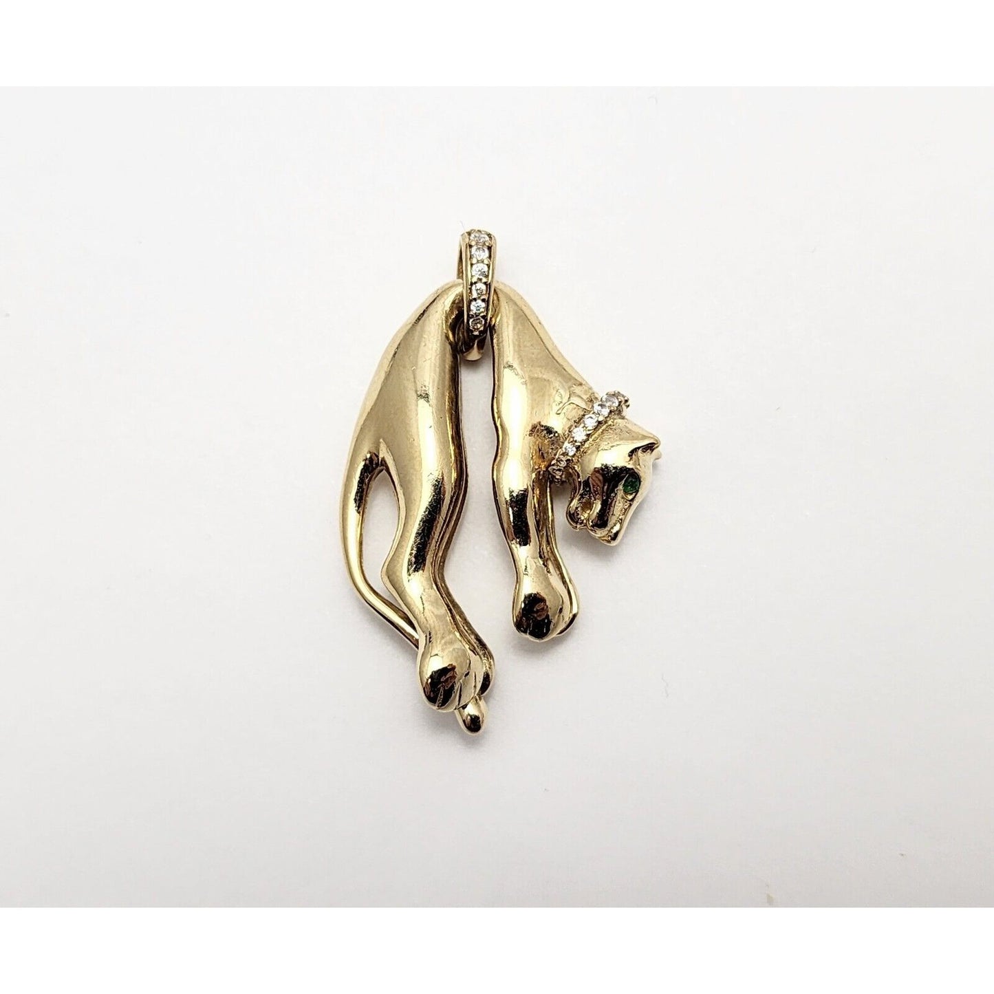 14K Yellow Gold Hanging Panther Jaguar Cougar Charm Pendant