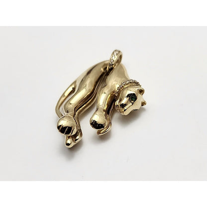 14K Yellow Gold Hanging Panther Jaguar Cougar Charm Pendant