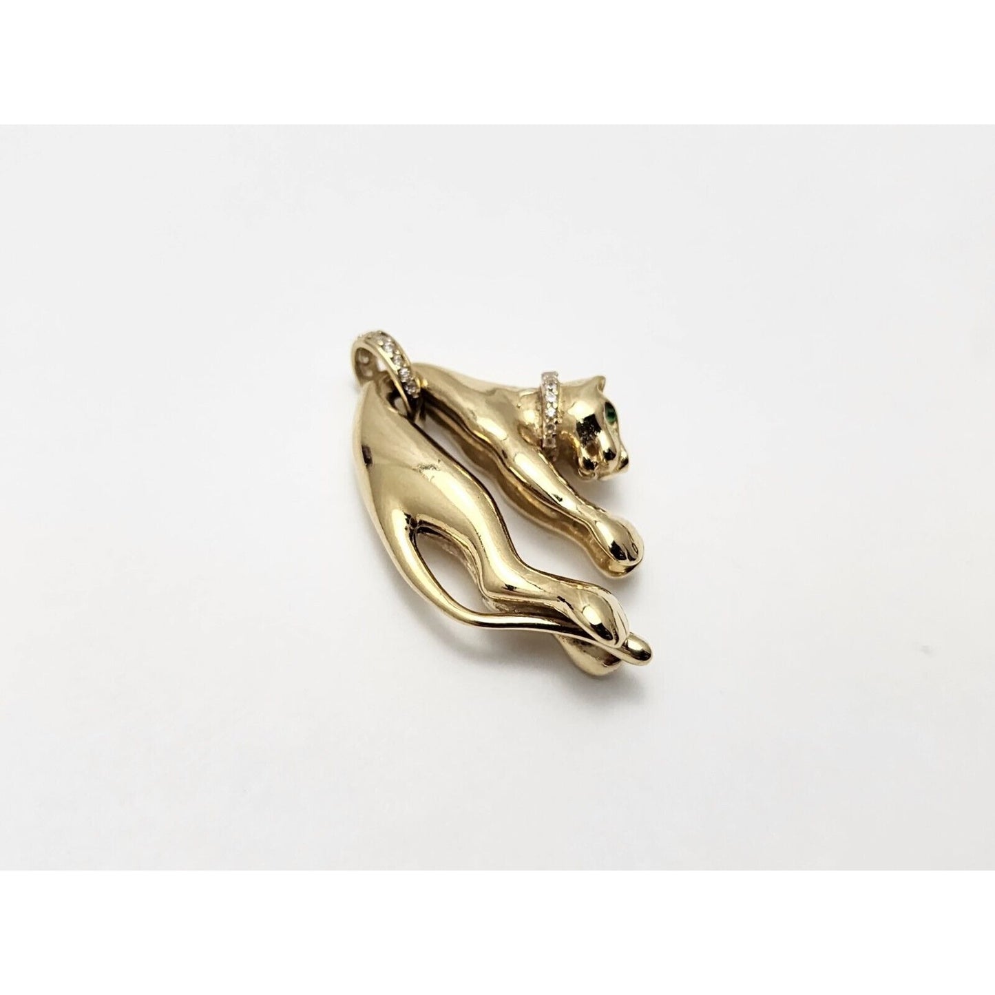 14K Yellow Gold Hanging Panther Jaguar Cougar Charm Pendant