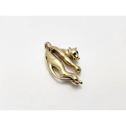 14K Yellow Gold Hanging Panther Jaguar Cougar Charm Pendant