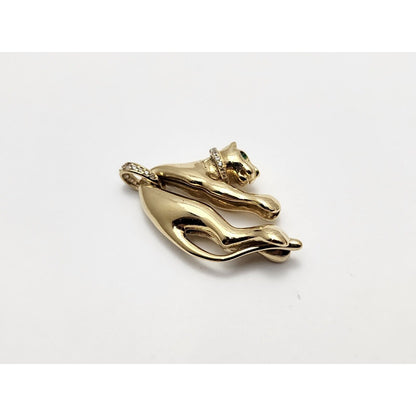 14K Yellow Gold Hanging Panther Jaguar Cougar Charm Pendant