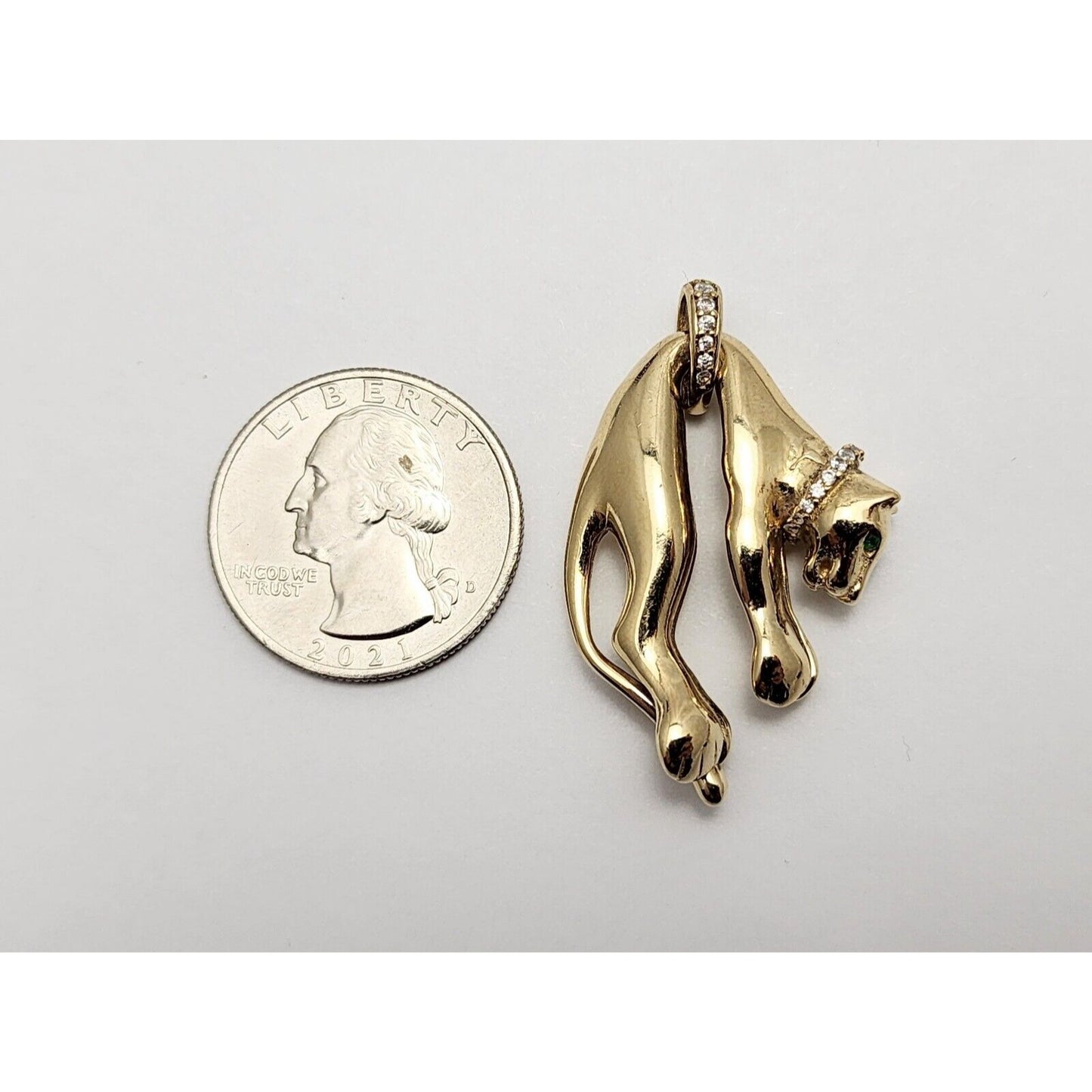 14K Yellow Gold Hanging Panther Jaguar Cougar Charm Pendant