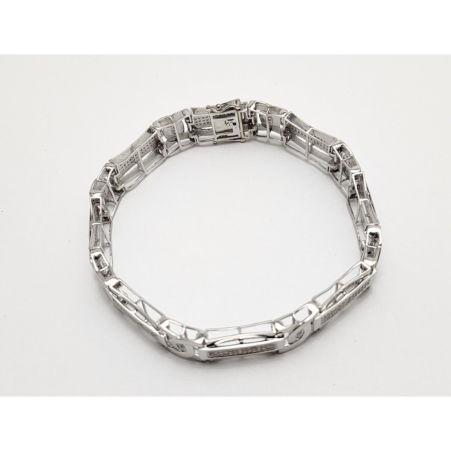 14K Solid White Gold Men's Polished Diamond Link Bracelet