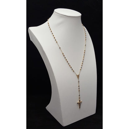 14K Tri Tone Gold Religious Rosary Cross Link Chain Necklace